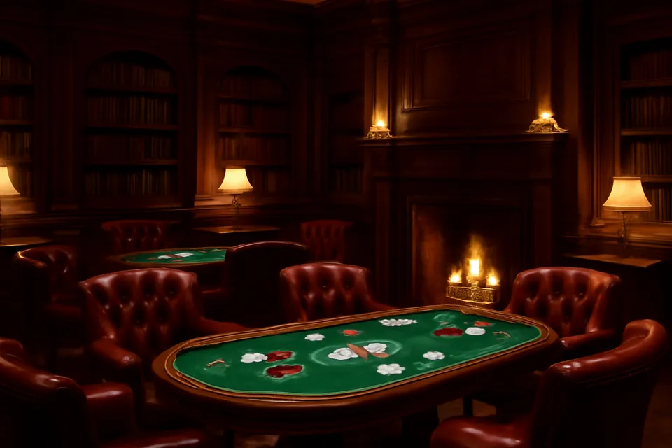Private casino lounge in a manor library setting