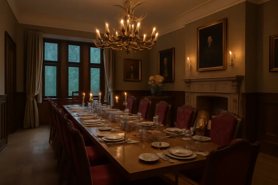 The Huntsman's Table dining room in a country manor setting